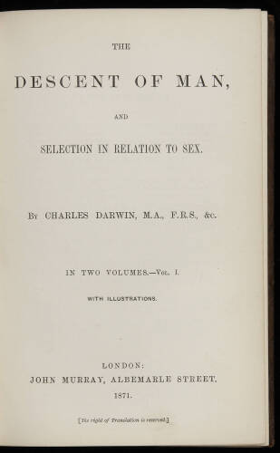 The Descent of Man, and Selection in Relation to Sex