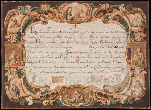 Elaborate hand-painted & lettered letter of introduction for a Doctor of Divinity to sites in Europe and then the New World