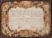 Elaborate hand-painted & lettered letter of introduction for a Doctor of Divinity to sites in Europe and then the New World