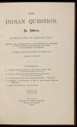 The Indian Question. An Address...Before the Geographical and Biological Sections of the British Association for the Advancement of Science, at Their Forty-Fifth Meeting, At Bristol, 1875.