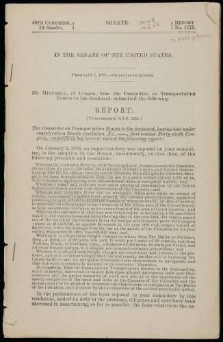 In the Senate... Mr. Mitchell... submitted the following report... Columbia River...