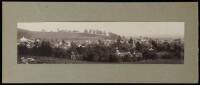 Panoramic silver photograph (of Berkeley?), tipped to thick paper and sent through the mails as a postcard