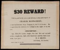 “$30 Reward!” poster for the capture of Charles Montgomery “a thief and deserted from Company L, 1st U.S. Cavalry”