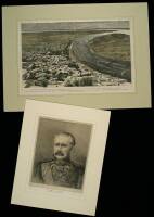 Hand-colored wood engraving of Khartoum, and wood-engraved portrait of C.G. Gordon