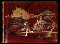 Japanese hand-painting lacquered album with ivory inlays