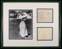 Framed presentation with Harriot Curtis signed score card and photograph