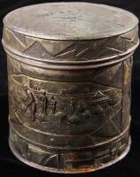 Japanese tea caddy canister with lid with carved golf scenes