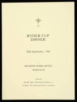 1981 Ryder Cup Dinner Menu, signed by all 26 members &ndash; PGA President Joe Black&rsquo;s copy