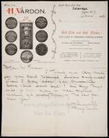 Autograph letter signed by Harry Vardon to Chick Evans, 1923