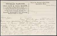 Autograph letter signed by Tom Vardon on business letterhead, 1902