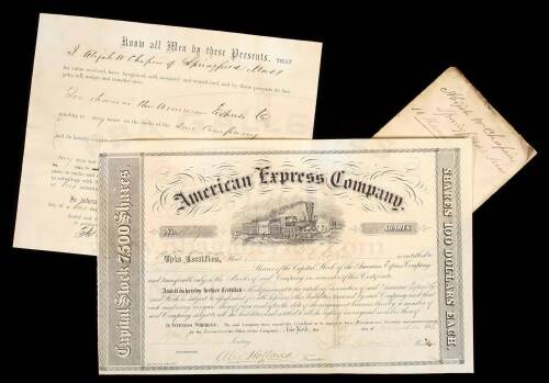 American Express Company stock certificate, signed by William Fargo, John Butterfield and Alex Holland