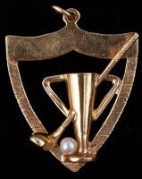 14K gold pendant, with trophy and golf club design, and mounted pearl