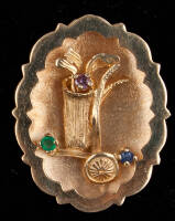 14K gold pin, golf club bag with mounted sapphire, emerald, and amethyst