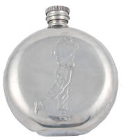 Pewter flask with illustration of a golfer