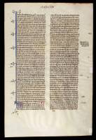 Single leaf on vellum, in two columns, with illuminations on both sides