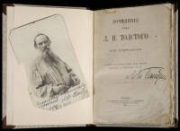 Single volume from Tolstoy's Works, signed, plus signed and inscribed photo postcard