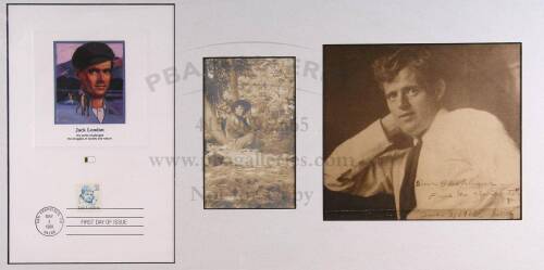 2 Vintage Photographs of Jack London, 1 Signed and Inscribed, with 1988 Jack London First Day of Issue Commemorative Stamp