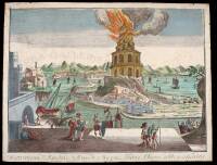 Two hand-colored copper engravings of Wonders of the Ancient World
