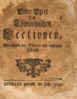 Erster Theil: Der Theosophischen Lectionen Betressende de Schulen des Einsamen Lebens