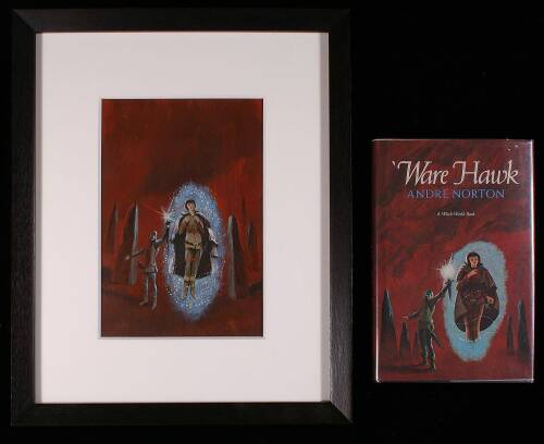 Original acrylic painting for the jacket cover art of Andre Norton&rsquo;s &lsquo;Ware Hawk, published by Atheneum, framed