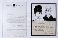 Framed letter and original artwork with inked note, signed by Peter O’Donnell