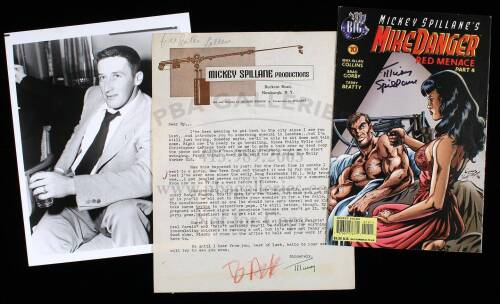 Collection of 10 typed letters signed by Mickey Spillane to noted reporter Hy Gardner, plus 5 other signed items and a photo
