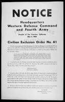 Notice. Headquarters Western Defense Command and Fourth Army, Presidio of San Francisco, California, May 5, 1942. Civilian Exclusion Order No. 41