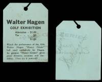 Walter Hagen Golf Exhibition Admission Ticket 1936 - Signed