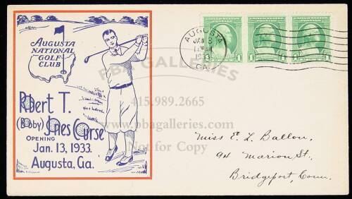 First-day issue special commemorative Augusta National Golf Club postal envelope, dated January 13, 1933