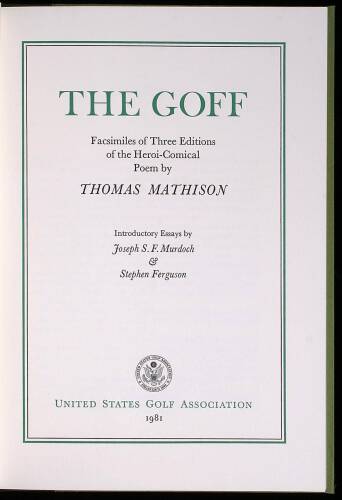 The Goff: Facsimiles of Three Editions of the Heroi-Comical Poem