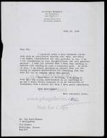 Typed letter signed by Clifford Roberts to golf author Pat Ward-Thomas