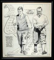 Original 1950 cartoon drawing of Gene Sarazen, signed to Sarazen by the artist