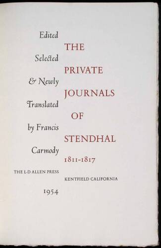 The Private Journals of Stendhal 1811-1817