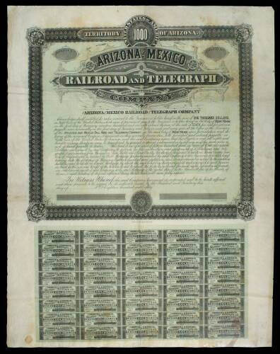 First Mortgage Bond Certificate for the Arizona and Mexico Railroad and Telegraph Company