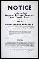 Notice. Headquarters Western Defense Command and Fourth Army, Presidio of San Francisco, California, May 5, 1942. Civilian Exclusion Order No. 41