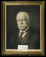 Clipped signature on card, with portrait etching.