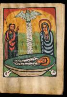 Ethiopian Coptic Bible, hand-written in the Ge&rsquo;ez script, with 6 gouache paintings and leather traveling case