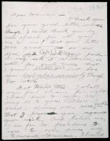 Autograph letter by Jack London to his future wife Charmian Kittredge, August 1, 1903