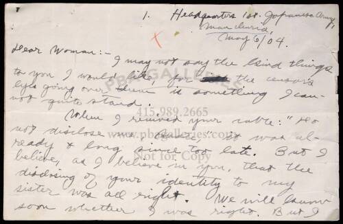 Autograph Letter Signed by Jack London, to Charmian Kittredge, written from Manchuria