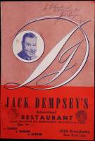 Menu from Jack Dempsey's International Restaurant, Autographed