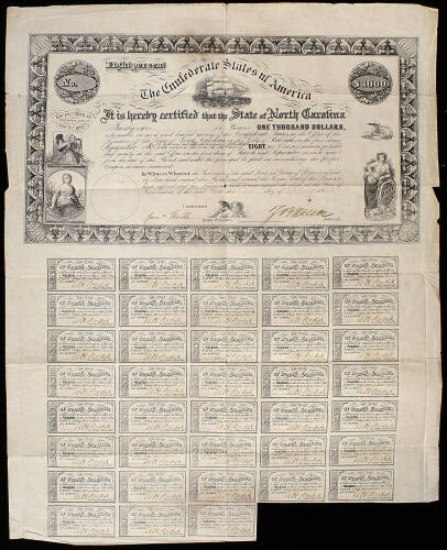 Confederate States of America $1,000 Civil War Bond