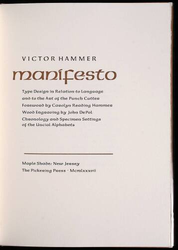 Manifesto: Type Design in Relation to Language and to the Art of the Punch Cutter