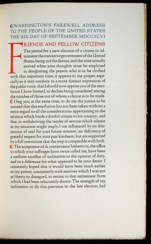 Washington's Farewell Address to the People of the United States the XIX Day of September, MDCCXCVI.