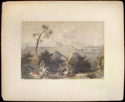 Hand-colored lithographed plate from Views of Ancient Monuments in Central America, Chiapas and Yucatan