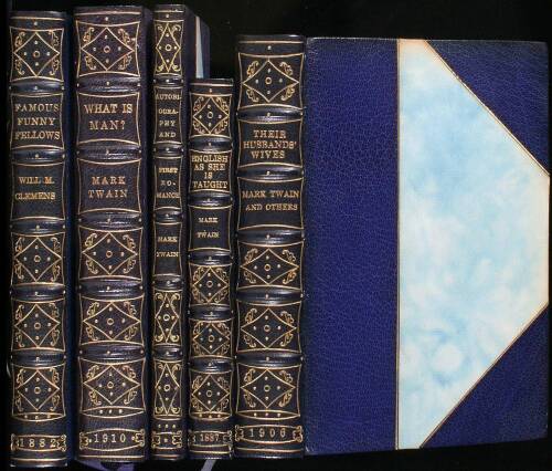 Lot of four volumes by Samuel Clemens, and one by Will M. Clemens, all bound by John Grabau