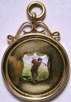 Gold golf medal / pennant issued by Talara Golf Club to G. Sammons, July 1923
