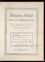 Rules of Golf and Index to the St. Andrews Decisions. The Rules as approved by the Royal and Ancient Golf Club of St. Andrews. In Force as from 1st May, 1921