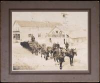 Silver photograph of Alaska coal sledge pulled by horses