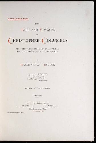 The Life and Voyages of Christopher Columbus and the Voyages and Discoveries of the Companions of Columbus