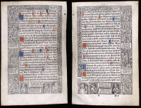 2 printed printed leaves on vellum from Germain Hardouin's "Hore Intemerate Virginis Marie Secundum Usum Rommanum, etc. (Book of Hours)